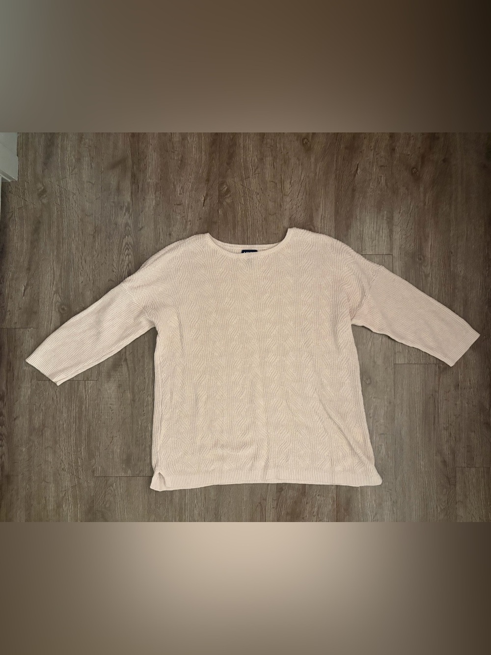 Lands' End Fisherman Cable Knit Sweater Coastal Ivory Linen Cotton Women's XL